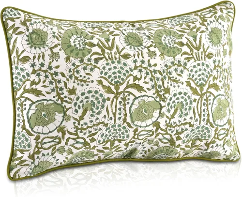 Vista 9 de CPC Funda de Cojín Verde Ágata 100% Algodón con Estampado en Bloque 12x20 pulgadas, Funda de Almohada Floral Boho Hecha a Mano, Ropa de Cama