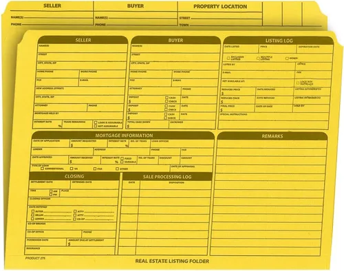 Vista 7 de Carpeta de listado de bienes raíces, panel derecho, tamaño legal, soporte para documentos, preimpreso con lista de verificación de cierre y tarjeta