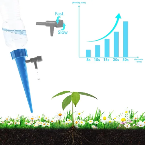 Vista 5 de Picos de riego automático para plantas, 20 piezas de inserto de maceta de riego automático, picos de riego de plantas con interruptor de válvula