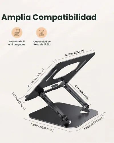 Vista 5 de JOIOT Soporte ajustable de aluminio para portátil, elevador ergonómico para Negro