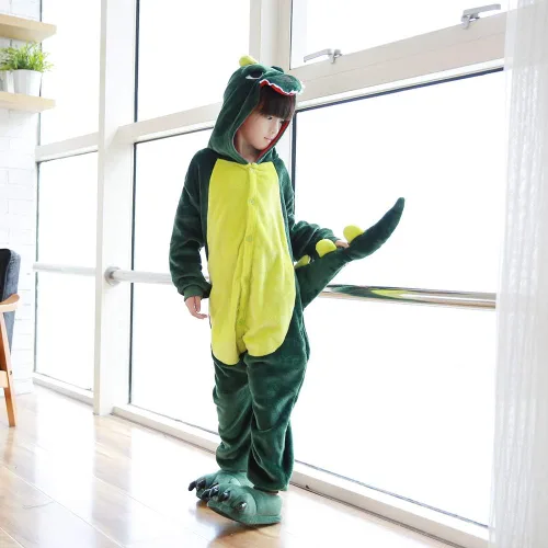 Vista 5 de Kids Dinosaur Onesie Pajamas Halloween Costume Child Christmas Cosplay Pyjama Plush Fleece Sleepwear