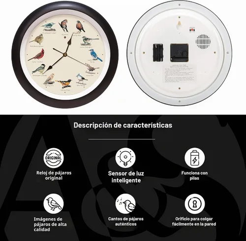 Vista 4 de Mark Feldstein, Reloj de Pared Original con Pájaro Cantante, 13 Pulgadas, Negro