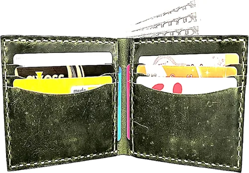 Vista 4 de Cartera de cuero para hombres I Crazy Horse I Slim Wallet para hombres y mujeres diseño único para hombre I Best Gift Idea forro polar verde