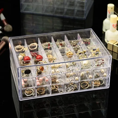 Vista 6 de CLUQMEIK Caja organizadora de aretes acrílico transparente para aretes collares cuentas organizador de puntas de uñas caja de joyería con 72