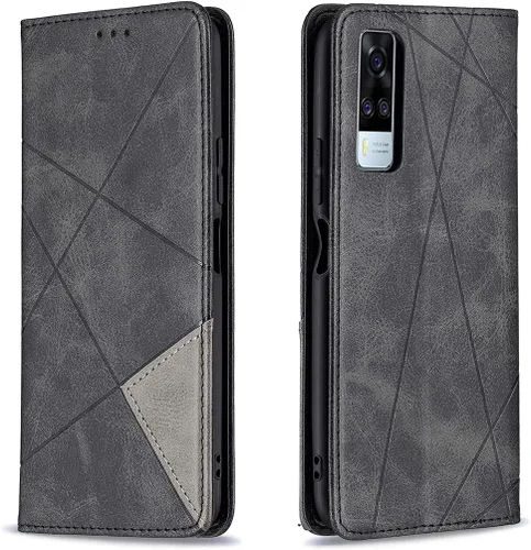 Vista 25 de Funda con tapa para Vivo Y11, Y15, Y12 e Y17, diseño de rombos de piel sintética, con función atril, cierre magnético, para Vivo Y11/Y15/Y12/Y17