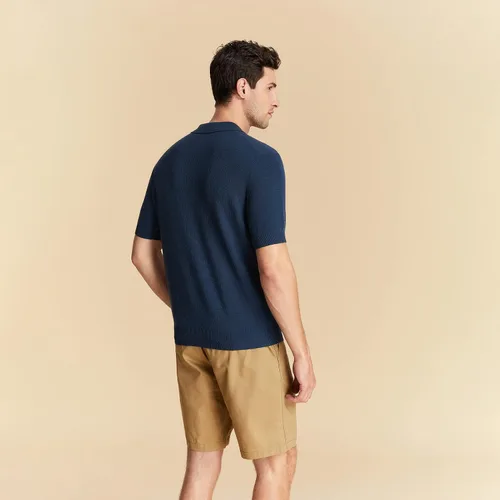 Vista 2 de GreenMount Men's Merino Wool Polo Shirt Jacquard Short Sleeve Soft Light Weight Azul