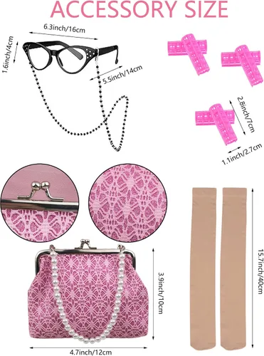 Vista 2 de jiobabe Disfraz de anciana de 15 piezas para niñas y niñas, disfraz de fiesta escolar con accesorios