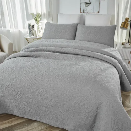 Vista 11 de Brandream juego de cama de lujo de 3 piezas, color blanco, de gran tamaño, juego de edredón, tamaño queen