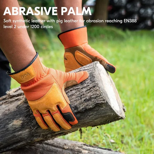 Vista 4 de Vgo... Guantes de trabajo de jardinería para hombres, a prueba de espinas Naranja