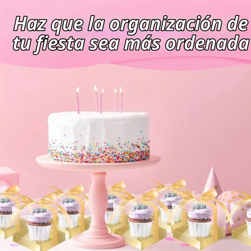 Vista 5 de Gerrii 100 Piezas Cajas Individuales de Plástico Transparente para Cupcakes de 3.5" Contenedores Individuales para Cupcakes Caja de Regalo de Dorado