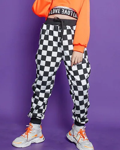 Vista 3 de Rolanko Pantalones deportivos para niñas, pantalones deportivos activos para niños con bolsillo, pantalones de calle Hip Hop de 4 a 14 años