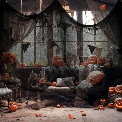 Vista 4 de Tela espeluznante negra de Halloween, 315 x 85 pulgadas, decoración de Halloween al aire libre, paño negro de gasa espeluznante, accesorios