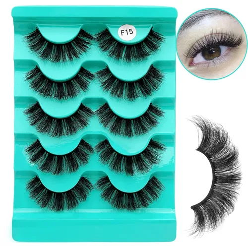 Vista 10 de Pestañas postizas de visón con volumen que parecen extensiones glamorosas y rizadas, paquete de 5 pares
