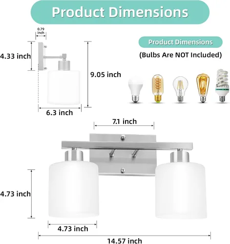 Vista 2 de SILAMPDI Accesorios de iluminación de baño sobre espejo de níquel cepillado, modernas lámparas de tocador de 2 luces, apliques de pared