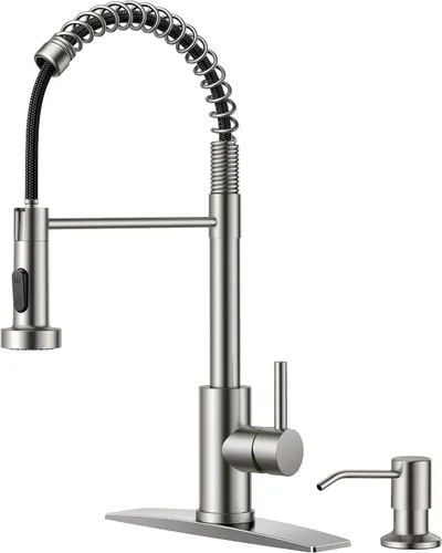Vista 31 de FORIOUS Grifo de cocina con rociador extraíble, grifo de fregadero clásico de resorte extraíble de acero inoxidable comercial de una sola manija