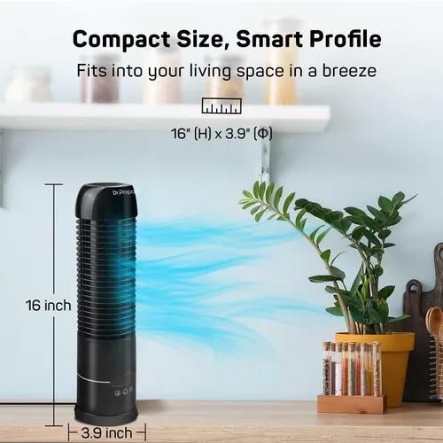 Vista 7 de DR.PREPARE Ventilador de torre pequeña de 16 pulgadas, 3 velocidades con temporizadores, ventilador oscilante de 70° para interiores, ventiladores