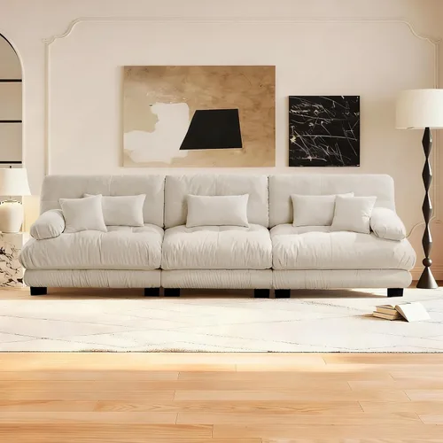 Vista 106 de Reposapiés Otomano Tapizado de Terciopelo con Cojín para Sofá Seccional Sofá 300 libras para Sala de Estar (Beige)