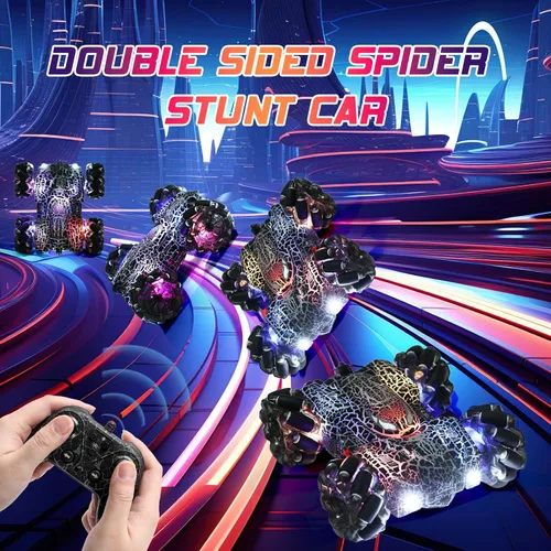 Vista 5 de Coche de Control Remoto Controlado a Mano, Coche RC Acrobático con Sensor de Gestos 2.4Ghz con Luz Corporal y Faro, Coches RC Doble Cara Rotatorios