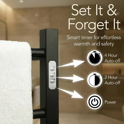 Vista 8 de Ibiza Freestanding Towel Warmer, Black, Plug-in, 6 Bars