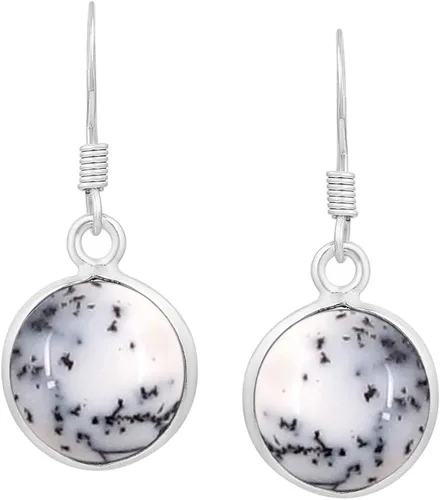 Vista 15 de Natural Gemstone Round Shape Silver Plated Dangle Earrings for Women Amatista