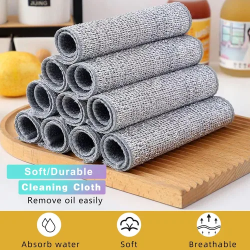 Vista 3 de 3 paños de cocina de alambre antiarañazos, 2 capas superabsorbentes de bambú y carbón, trapos reutilizables multiusos para lavar platos húmedos