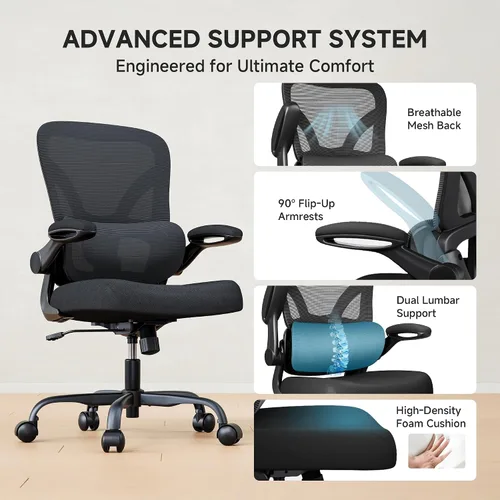 Vista 7 de Silla de oficina de malla, silla de escritorio ergonómica de 330 libras con soporte lumbar ajustable, sillas de computadora ejecutivas para oficina