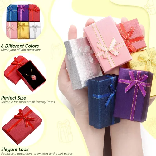 Vista 2 de Juego de caja de regalo de joyería pequeñas cajas de regalo vacías embalaje de joyería decorativo con lazos cajas de cartón Metal Papel Cartón