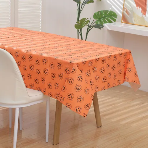 Vista 4 de Halloween Tablecloth - 2pcs 86x54in Disposable Paper Table Covers Spill-Proof Table Decorations, Cute Orange Pumpkin Rectangle Tablecloth for