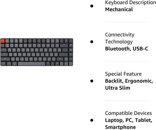 Vista 10 de Keychron K3 Versión 2, 75% de diseño, 84 teclas Teclado mecánico inalámbrico ultrafino BluetoothUSB con retroiluminación blanca, interruptor óptico