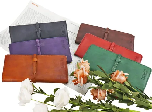Vista 7 de LETEULO Carteras para mujer, de piel auténtica, organizador de tarjetas, monedero, monedero de teñido por inmersión, carteras ultrafinas para mujer