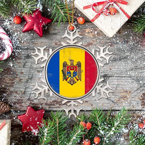 Vista 7 de Moldavia - Adorno de Navidad de metal con copo de nieve de metal, regalo patriótico, recuerdo de recuerdo, adornos de Navidad, bandera nacional