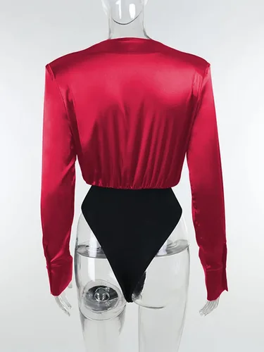Vista 4 de Hilinker Body sexy de satén de seda con cuello en V profundo para mujer