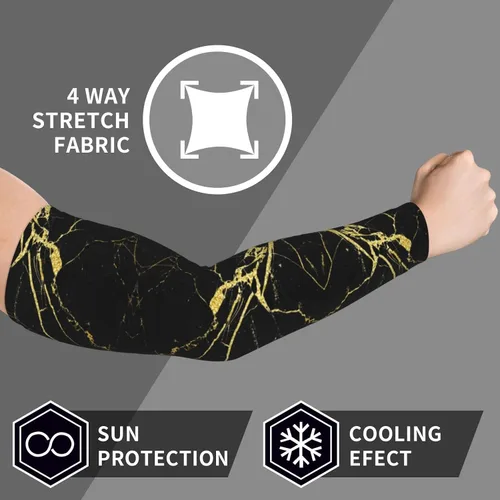 Vista 7 de Mangas de compresión con estampado de mármol negro y dorado para hombres y mujeres, protección solar UV