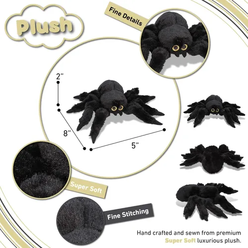 Vista 3 de DolliBu - Peluche de araña negra, animal de peluche súper suave para niños y niñas, bonito juguete de peluche de araña, regalo realista de felpa