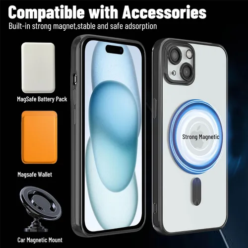 Vista 5 de Funda magnética para iPhone 15, galvanizada transparente, delgada, para iPhone 15 (6.1 pulgadas), con película protectora de pantalla, a prueba