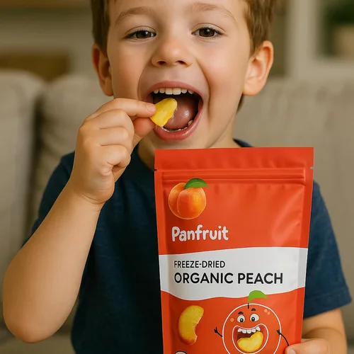 Vista 6 de PANFRUIT Bocadillos orgánicos liofilizados de durazno – 100% naturales, sin azúcar añadido, sin OMG, sin gluten – 4 paquetes individuales