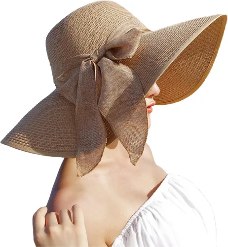 Vista 15 de FSIGOM Sombrero flexible plegable para mujer, sombrero de paja con protección solar de ala ancha, gorra de playa con protección UV de verano