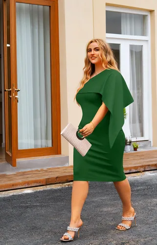 Vista 6 de GOBLES - Vestido de cóctel para mujer, vestido de verano entallado, sexi con un hombro descubierto y volantes