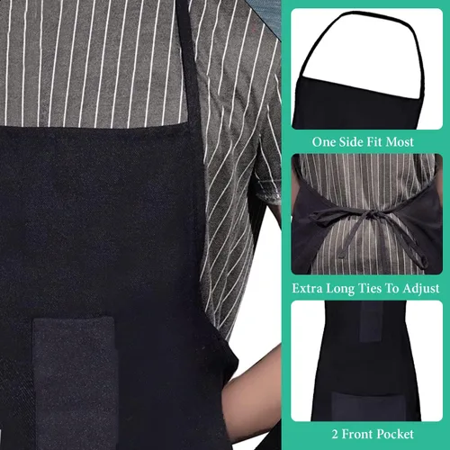 Vista 6 de Apron Waterdrop Resistant with Pockets Cooking Kitchen Aprons for Women Men Chef, Black