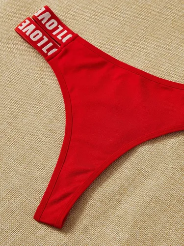 Vista 4 de GORGLITTER Conjunto de 3 calzones con cinta con estampado de letras para mujer, ropa interior de tiro bajo