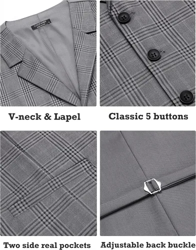 Vista 4 de COOFANDY Chaleco de traje de negocios para hombre, ajustado, para boda, fiesta, cena