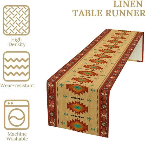 Vista 196 de Camino de mesa étnico del suroeste, navajo tribal nativo americano, bohemio, patrón geométrico azteca, camino de mesa para cocina, mesa de comedor