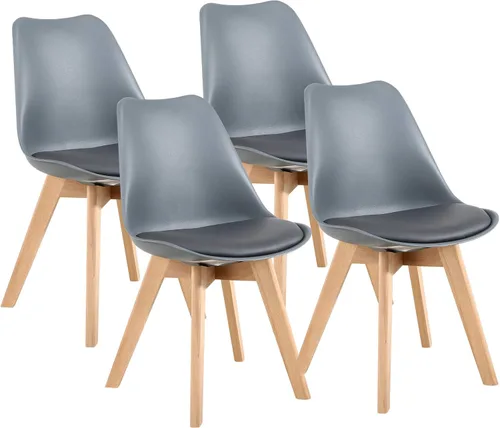 Vista 10 de LSSBOUGHT Sillas de comedor de estilo moderno, silla de plástico Shell Lounge con asiento acolchado suave y patas de madera maciza, juego de 4 Negro