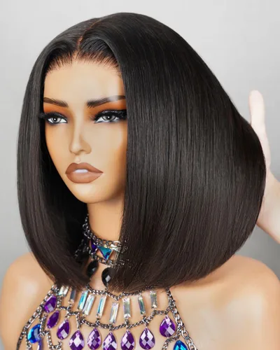 Vista 26 de Peluca de cabello humano rubio estilo Bob de 13 x 4 con encaje frontal, peluca Bob de 10 pulgadas 613 Lace Front Wig Human Hair Pre Plucked With