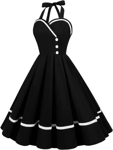 Vista 2 de Vestido vintage de los años 50 y 60 para mujer, estilo vintage, sin mangas, con lunares, estilo retro, Audrey Hepburn, retazos, vestido de noche