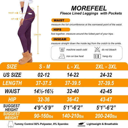 Vista 6 de MOREFEEL Leggings con forro polar con bolsillos para mujer, cintura alta, térmicas, control de abdomen, pantalones de yoga, mallas de entrenamiento