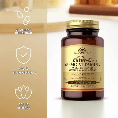 Vista 4 de Solgar Ester-C Plus 500 mg de vitamina C (complejo de ascorbato) – 50 cápsulas vegetales – Suave y no ácido – Antioxidante y apoyo inmunológico