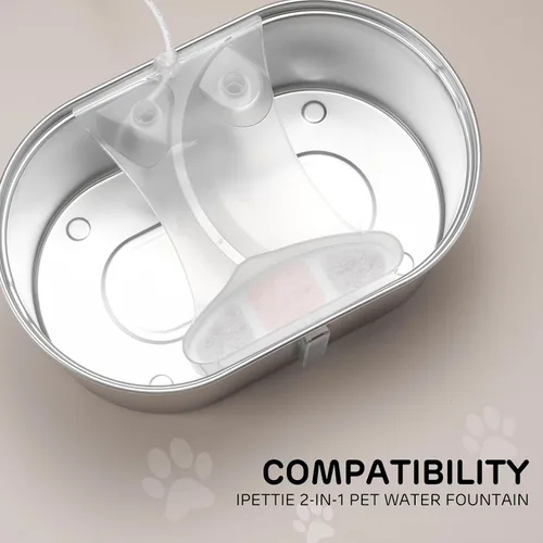 Vista 2 de iPettie Kits de filtros de fuente de agua para gemelos para gatos de acero inoxidable con dos boquillas, IP-WF-S05-F4, 4 filtros de carbono, 4