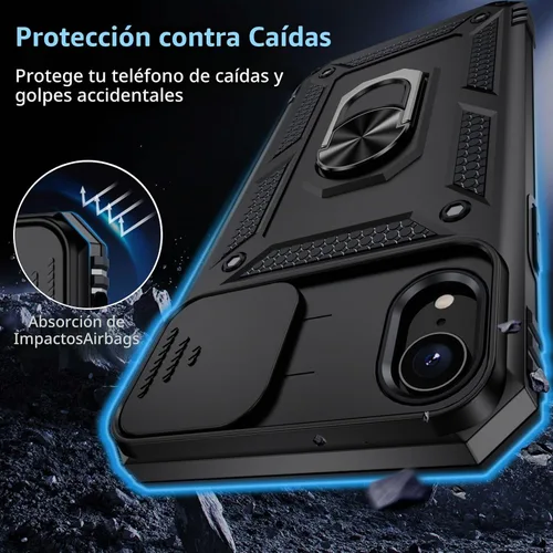 Vista 4 de Funda para iPhone XR, Funda para Teléfono iPhone XR con 2X Protectores de Pantalla HD + Cubierta Deslizante para Cámara, [Grado Militar] Funda Negro