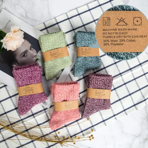 Vista 6 de Loritta 5 Pairs Womens Wool Socks Thick Knit Vintage Winter Warm Cozy Crew Socks Gifts